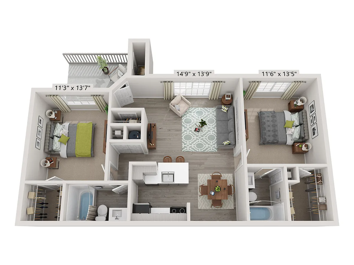 Floor plan 2x2 970 sqft