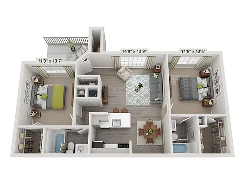 Floor plan 2x2 970 sqft