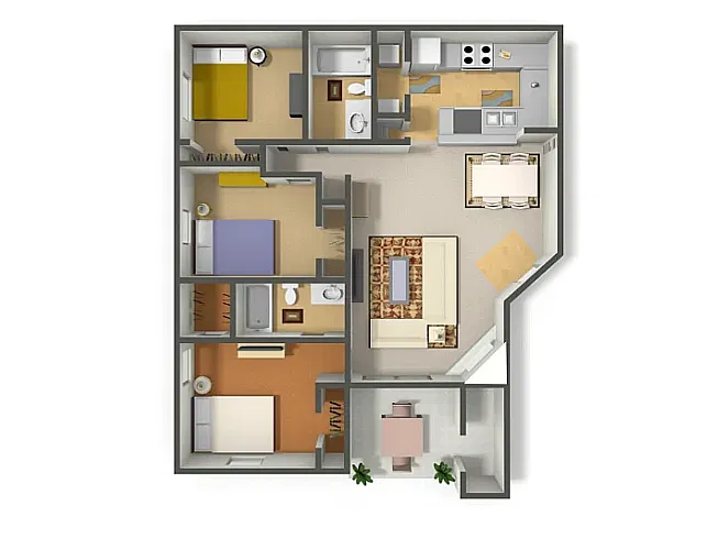 Floor plan 3 Bed, 2 Bath