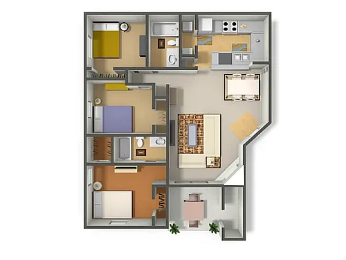 Floor plan 3 Bed, 2 Bath