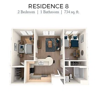 Floor plan 2BD, 1BTH M