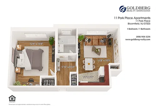 Floor plan One Bedroom Galley Kitchen