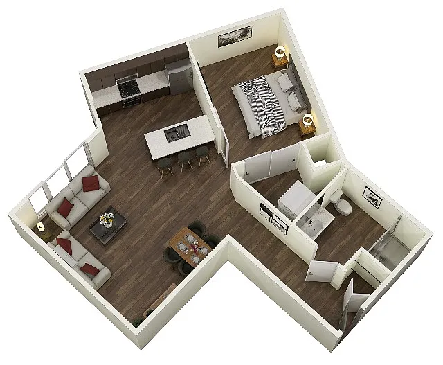 Floor plan Open 1-Bed C