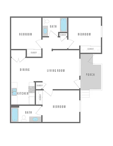 Floor plan 3 Bedroom 2 Bath