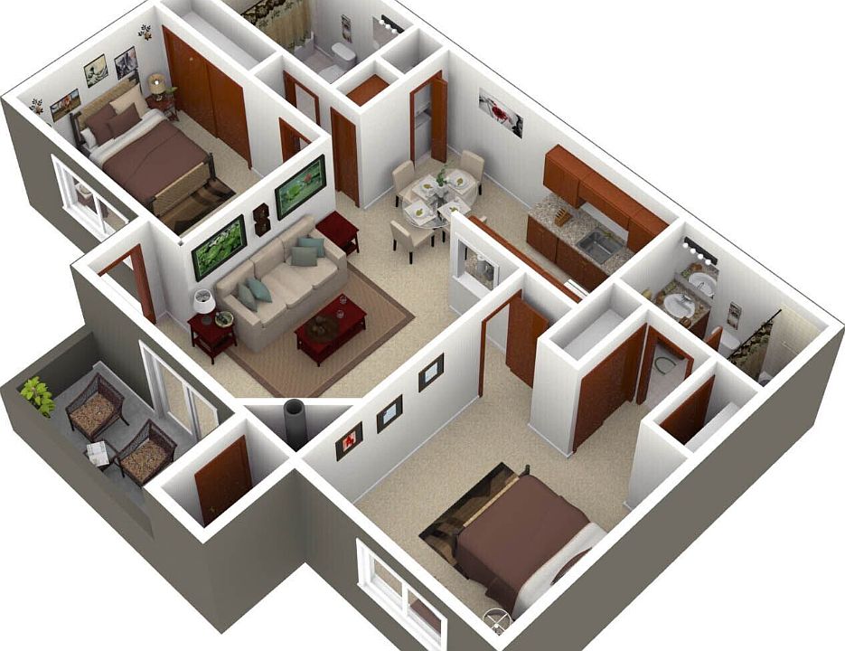 This is the apartment complex's provided overview. Room for rent is on the right. Its the master bedroom with a private bathroom.