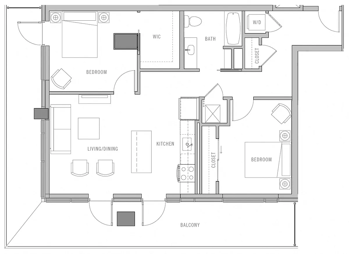 Floor plan 2 Bed-1 Bath-F