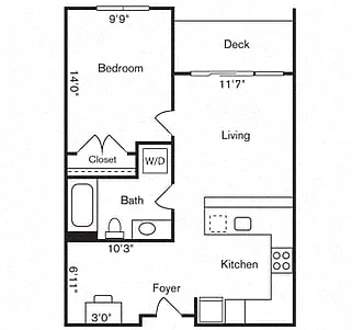 Floor plan 1BD, 1BTH AM