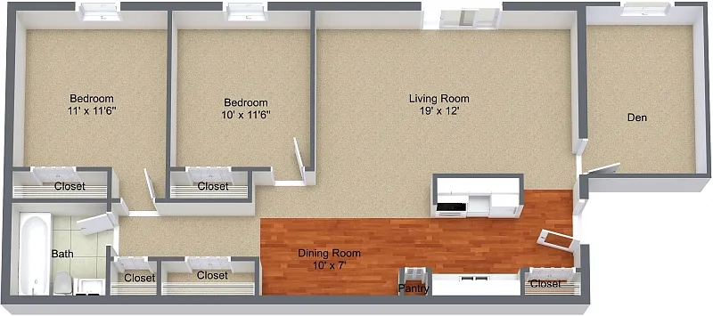 Floor plan Two Bedroom Den