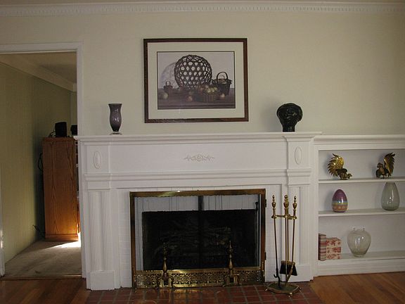 Living room fireplace, wood floors