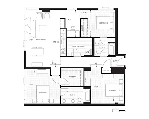 Floor plan 3x2 Den - A
