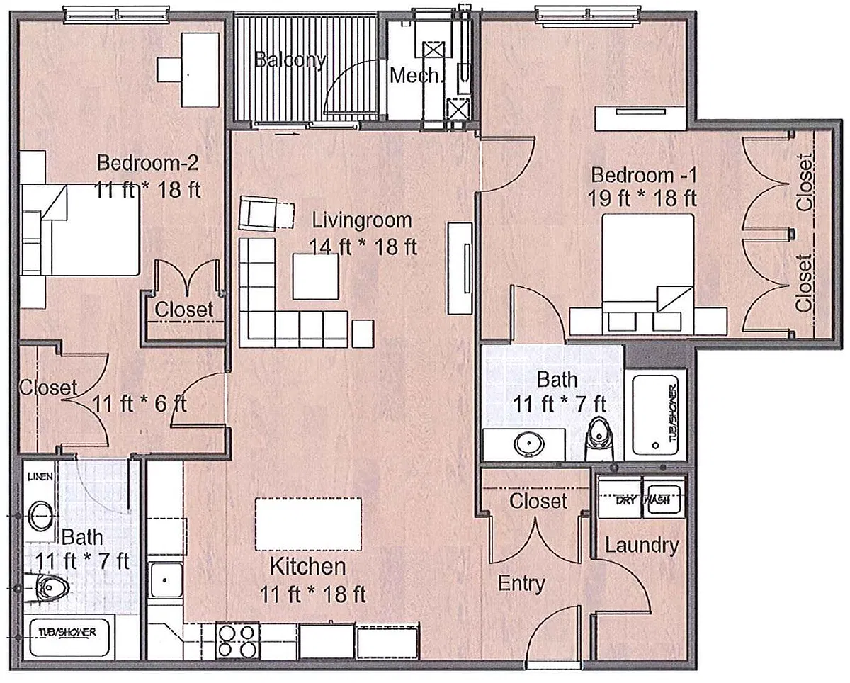 Floor plan 2x2AcLT