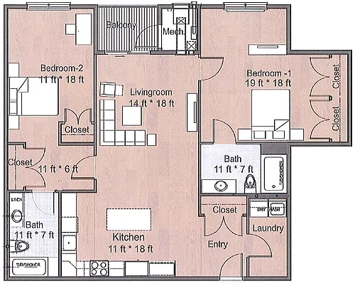 Floor plan 2x2AcLT