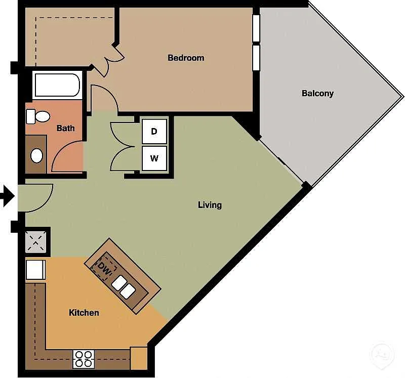 Floor plan 1 Bed 1 Bath -The Main