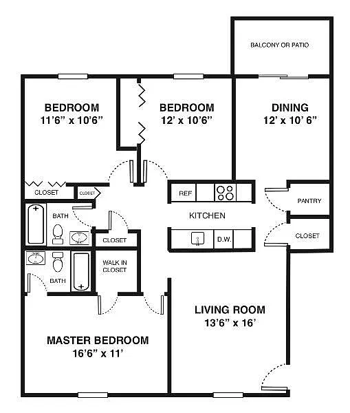 Floor plan 3 BR Garden