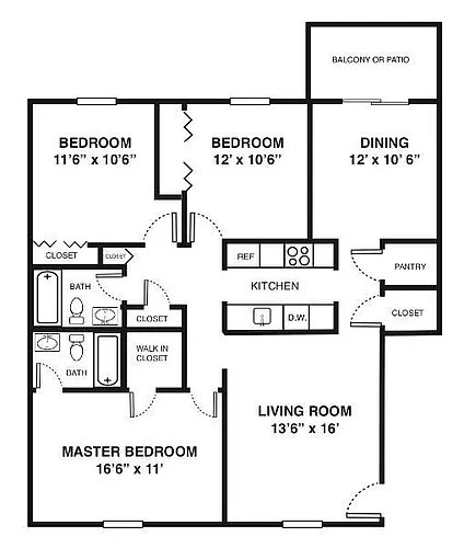 Floor plan 3 BR Garden