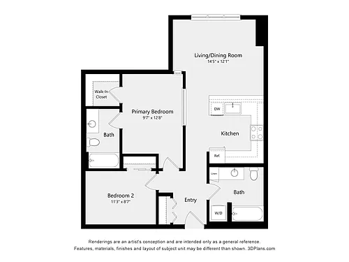 Floor plan One Bed + Den Two Bath 1