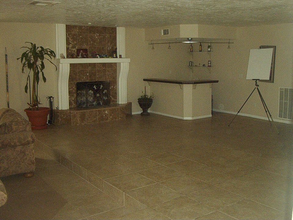 open room, bar, fireplace