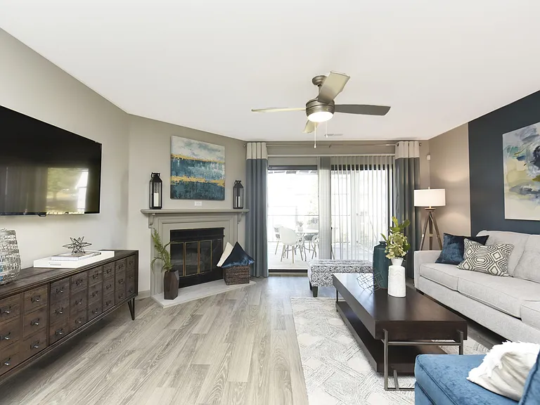 Spacious living room with hardwood-style flooring