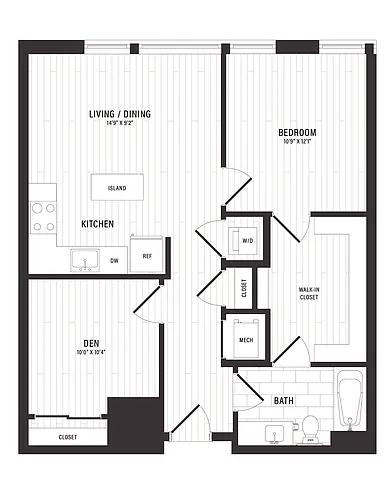 Floor plan 1 Bed/1 Bath Den-D5