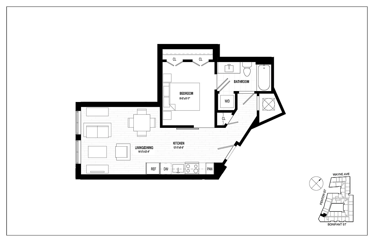 Floor plan 1 Bed 1 Bath - A11
