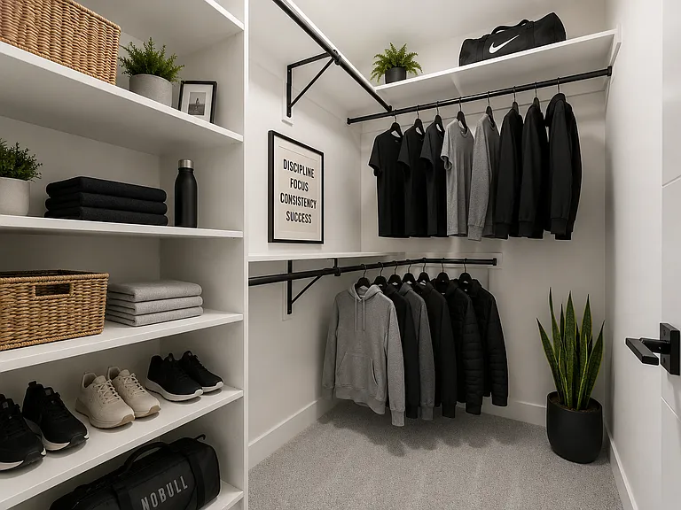 Primary bedroom walk-in closet. 

Photos may include AI-generated virtual staging to help visualize the home's potential. Finishes and layout remain unchanged.