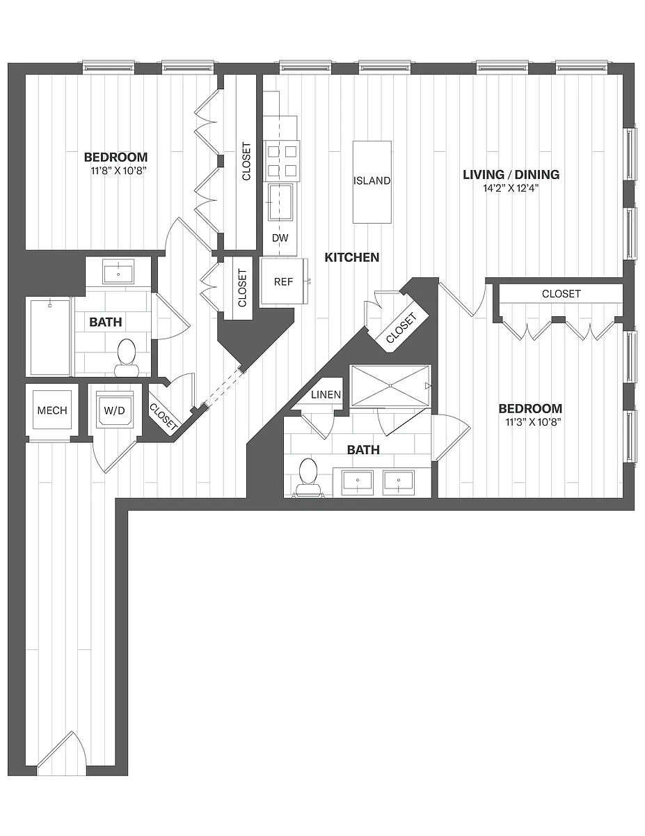 Floor plan 2E - 2 Bed/2 Bath