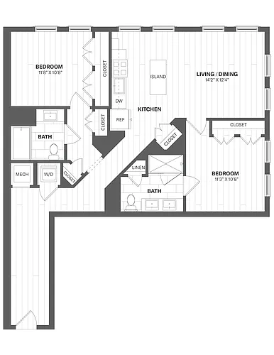 Floor plan 2E - 2 Bed/2 Bath