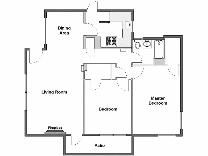 Floor plan 2 Bed / 1 Bath: Type B