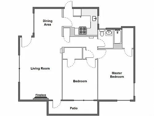 Floor plan 2 Bed / 1 Bath: Type B