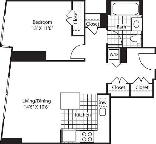 Floor plan One Bedroom Lkit Fl 11_698
