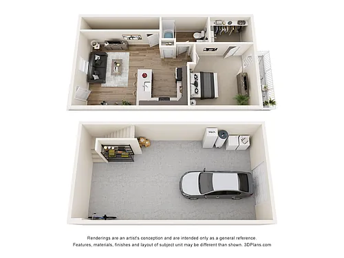 Floor plan 1 Bedroom with Garage - 760sf