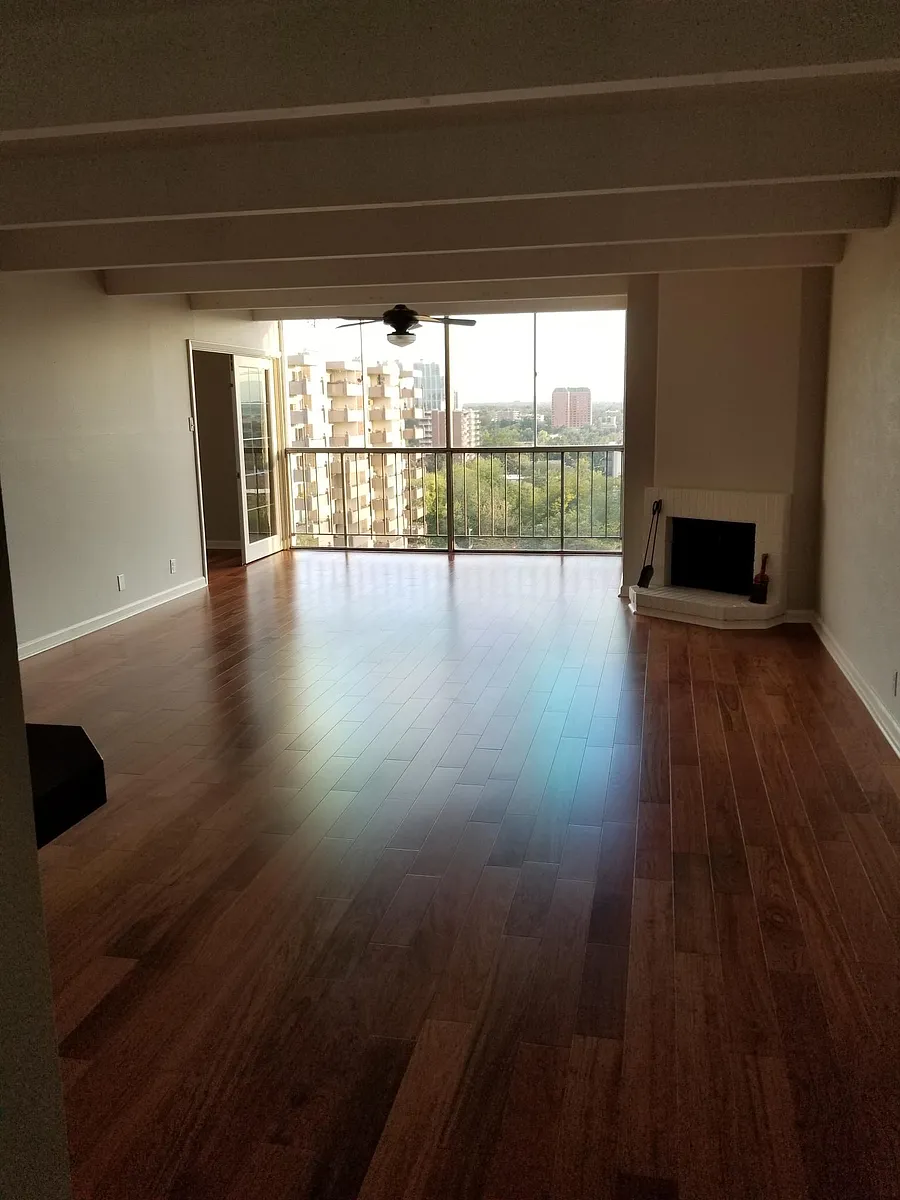 Living Room - closed in balcony, functioning fireplace, Brazilian redwood floors throughout - 777 N Washington St #904