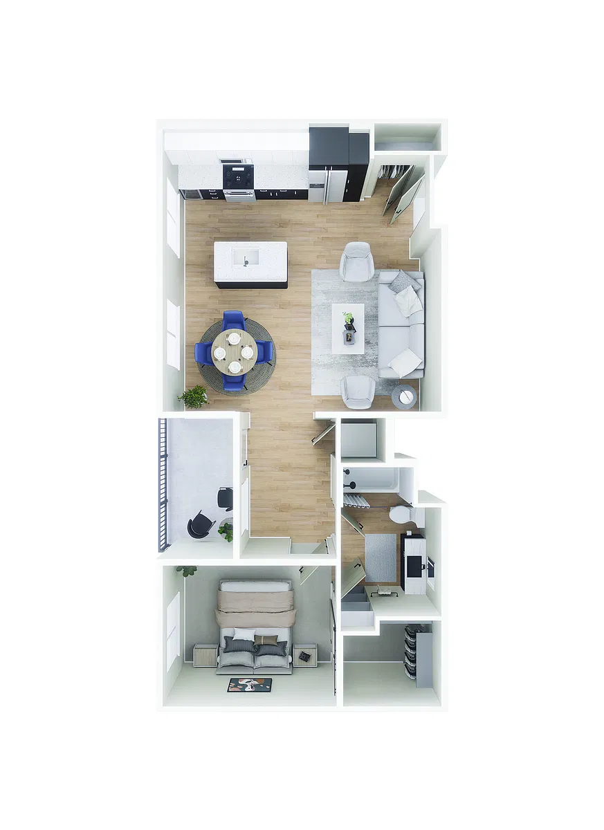 Floor plan 1BD, 1BTH A3
