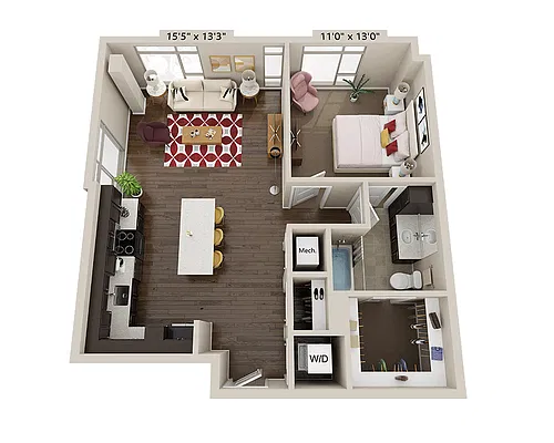 Floor plan One Bedroom A1Q