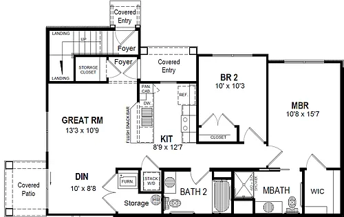 Floor plan 2 Bed 2 Bath Lower