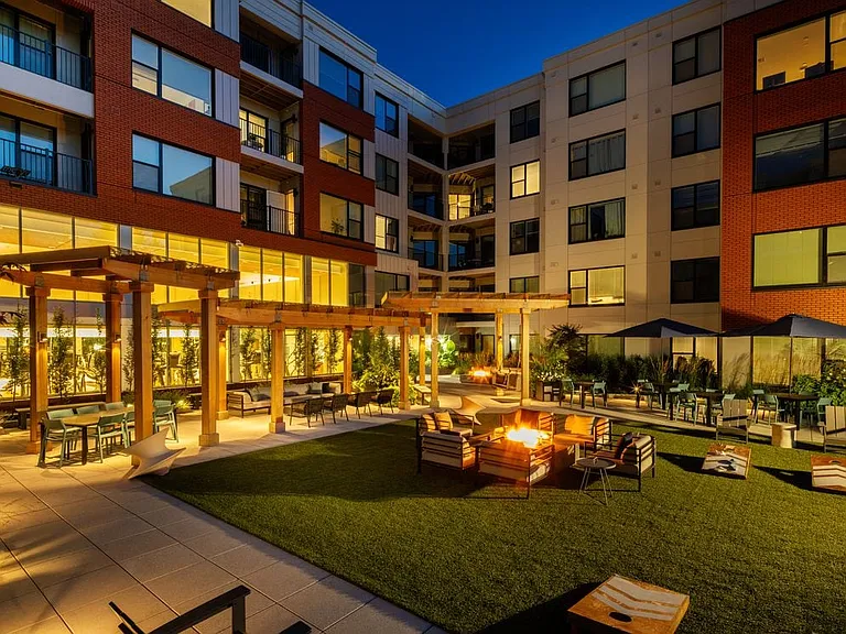 Courtyard with lounge seating and firepit