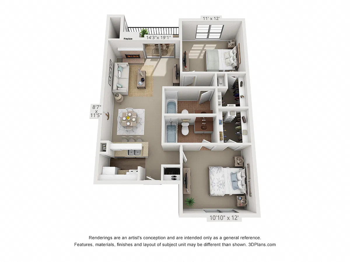 Floor plan 2 Bedroom, 2 Bath