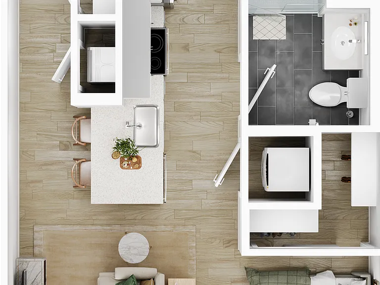Explore this urban apartment's thoughtful design, combining style and practicality. Explore this urban apartment's thoughtful design, combining style and practicality.