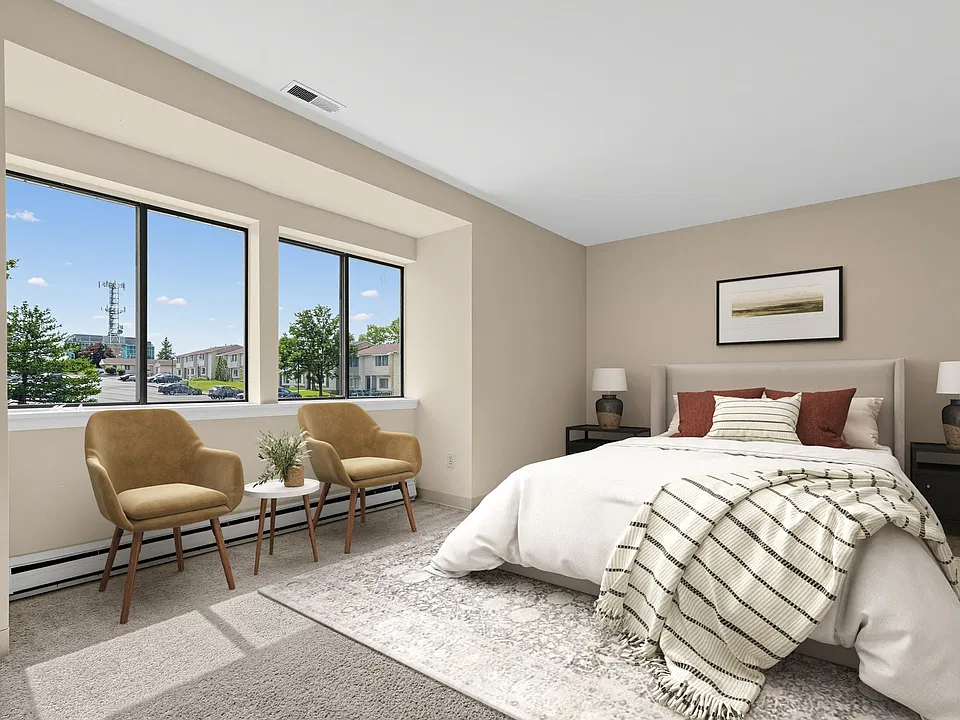 Welcome to Vandenburgh Place Apartments, an Eagle Rock Community. This spacious bedroom offers modern comfort with abundant natural light and stylish decor. Enjoy serene views and a cozy atmosphere. Schedule your tour today!