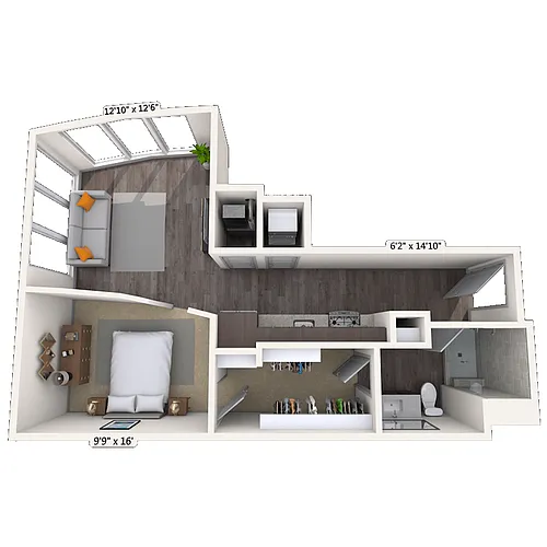 Floor plan Studio 0x1 646 SF