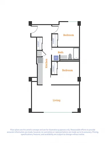 Floor plan Two Bedroom One Bath C