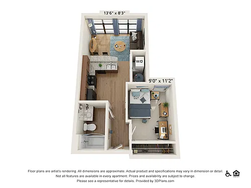 Floor plan 1 Bedroom - 1 Bath (1B)