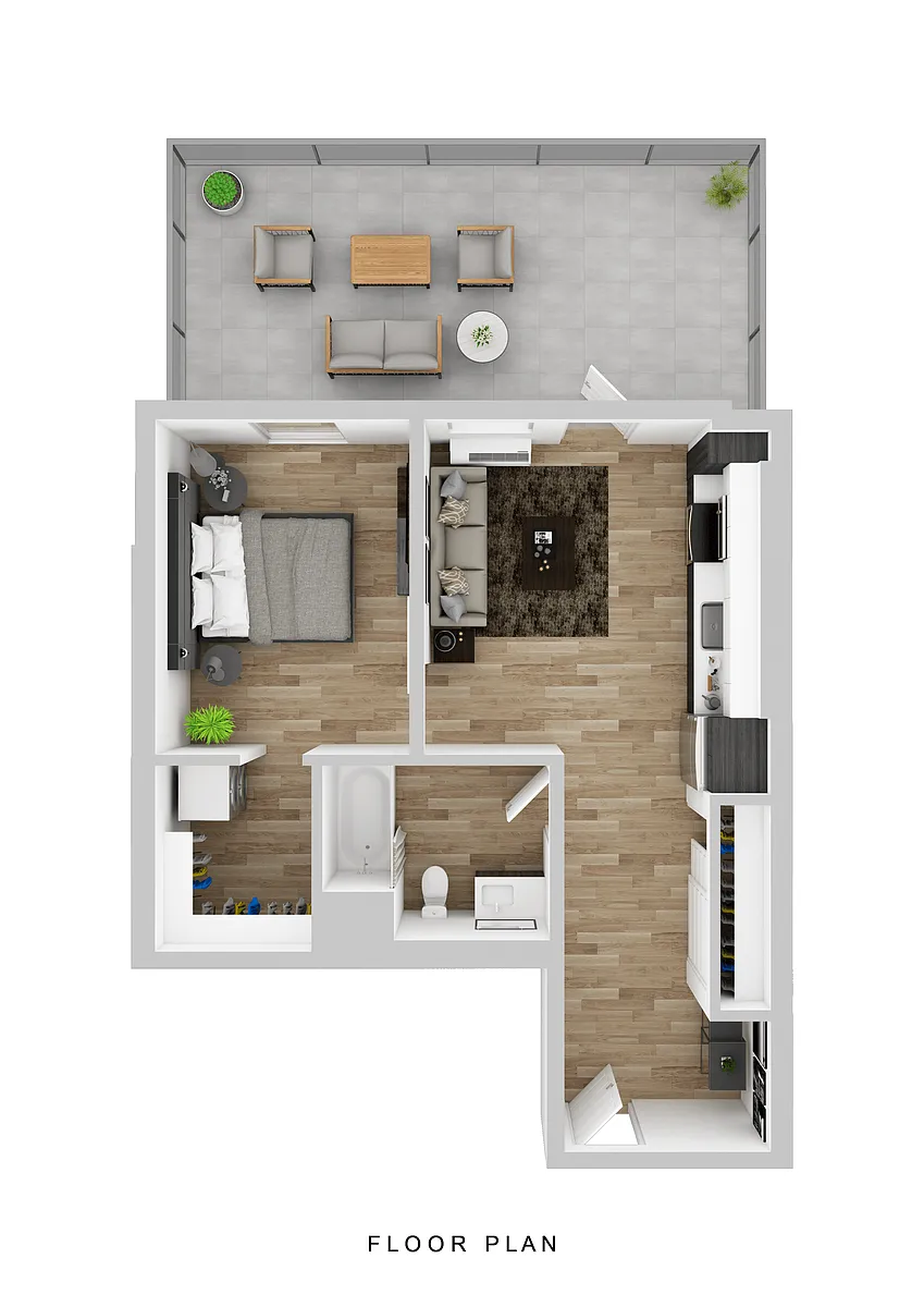 Floor plan Cascara - 1 Bed B3 Patio