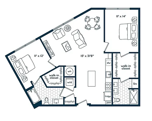 Floor plan Two Bedroom Two Bath (1146 SF)