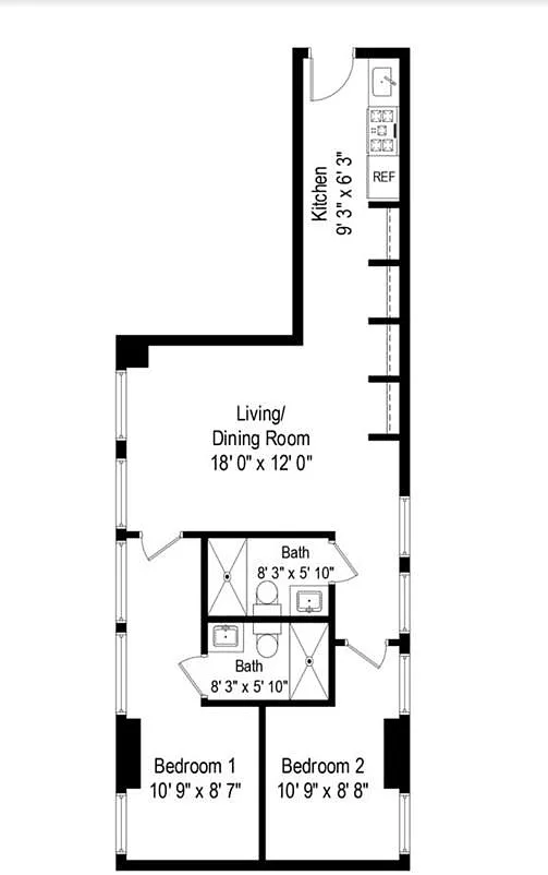 Floor plan 2 Bedroom, 2 Bath