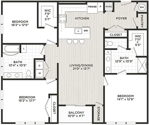 Floor plan 3 Bed/2 Bath-F1