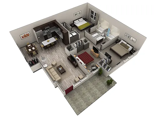 Floor plan 3 BR Grand Courtyard Garage