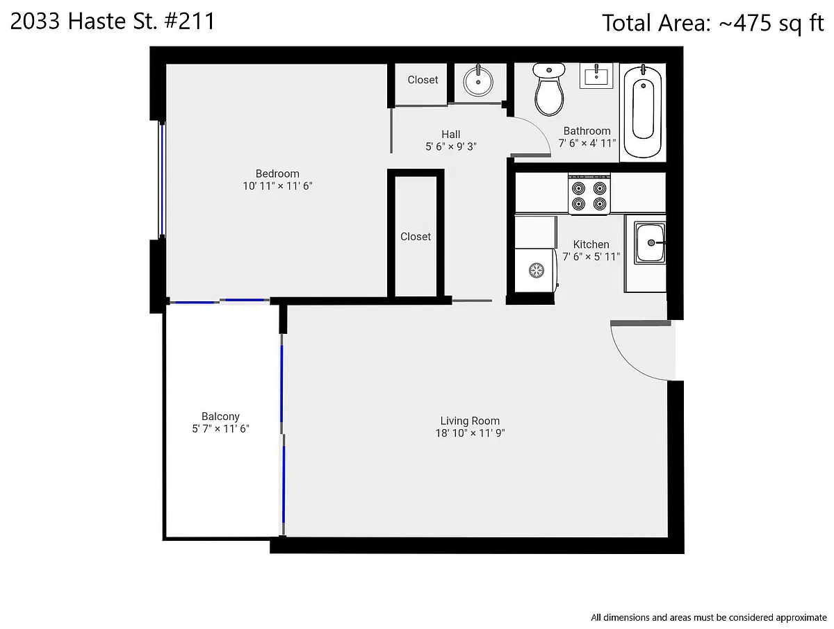Floor plan One Bedroom Exterior Balcony