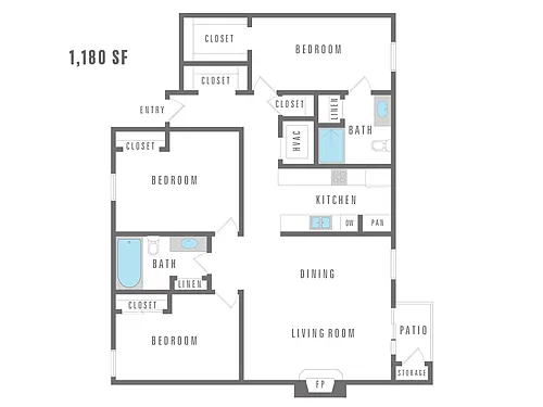 Floor plan 3 Bedroom 2 Bath