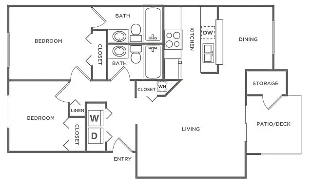 Floor plan Two Bedroom Two Bath (932 SF)
